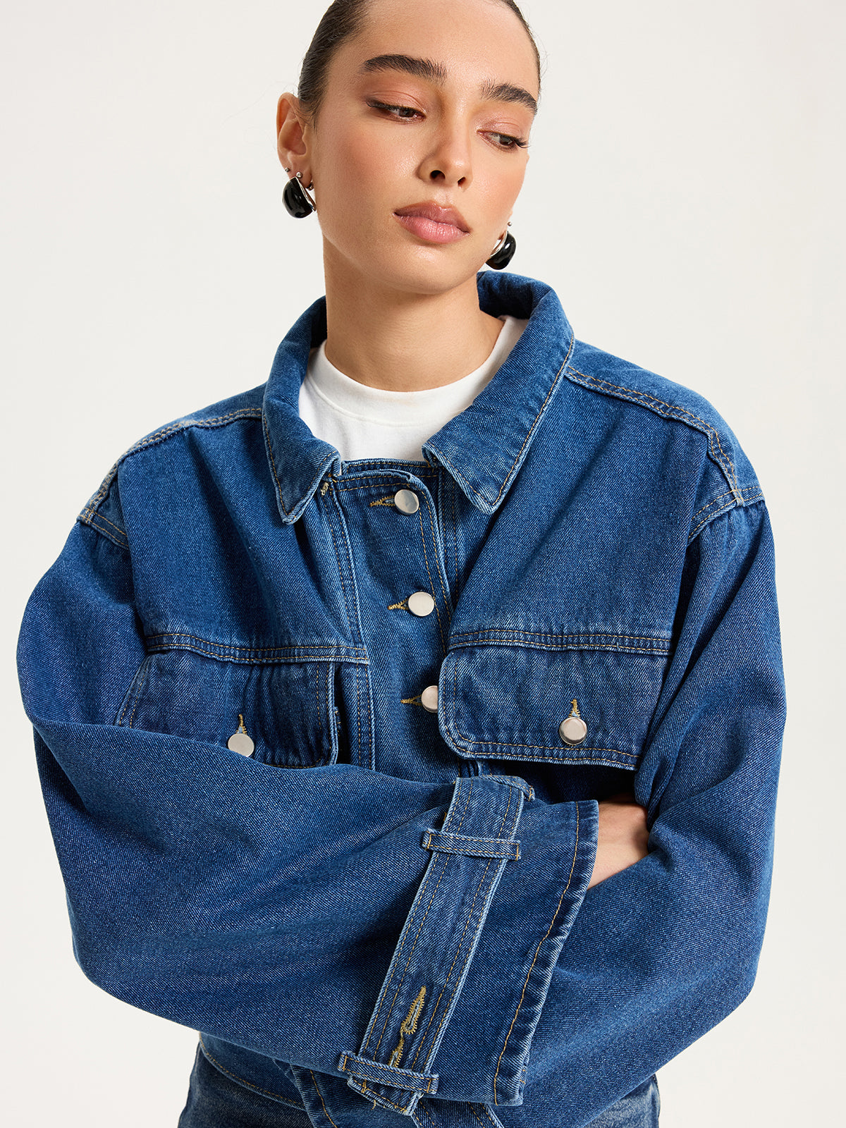 Collared Denim Cropped Jacket