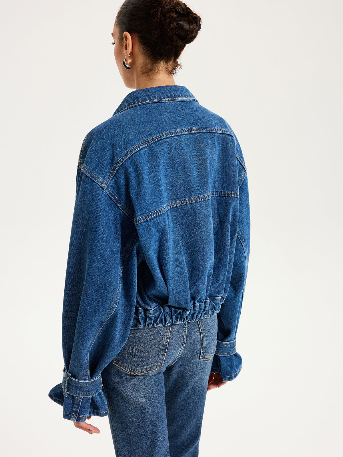 Collared Denim Cropped Jacket