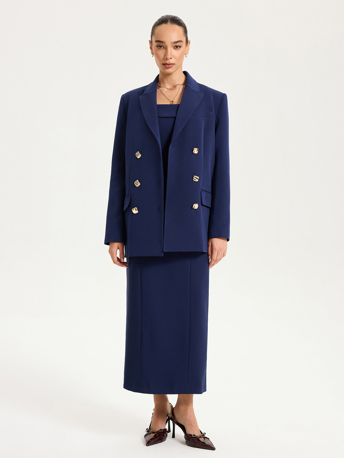 Metal Double-Breasted Oversized Blazer