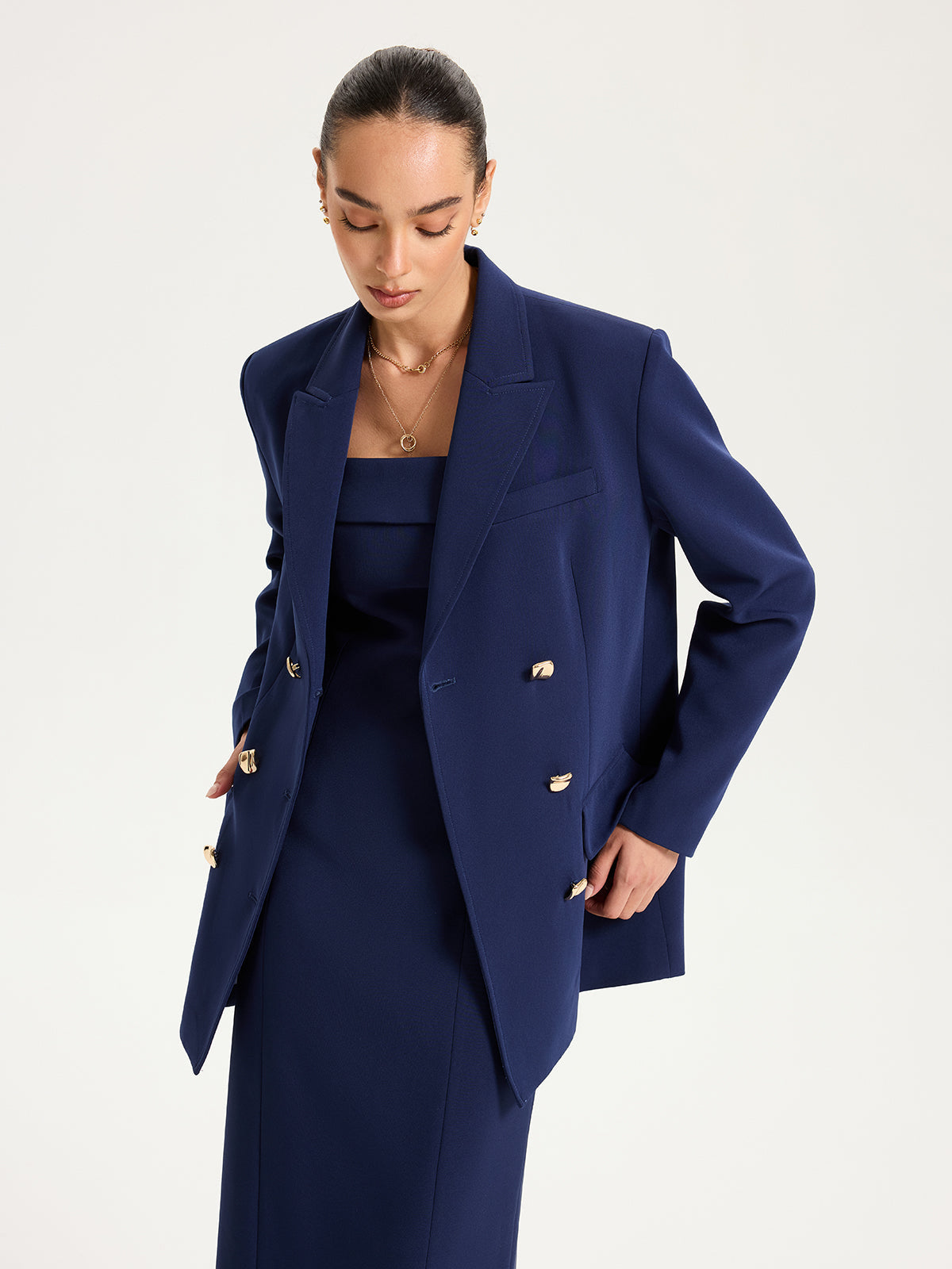 Metal Double-Breasted Oversized Blazer