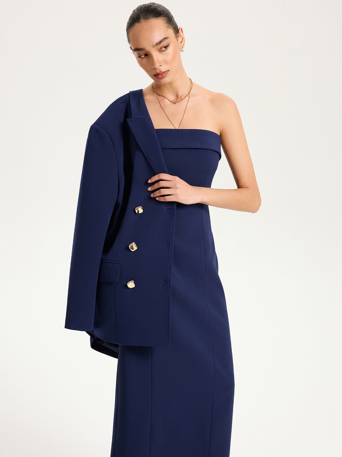 Robe longue bustier avec bretelles transparentes amovibles