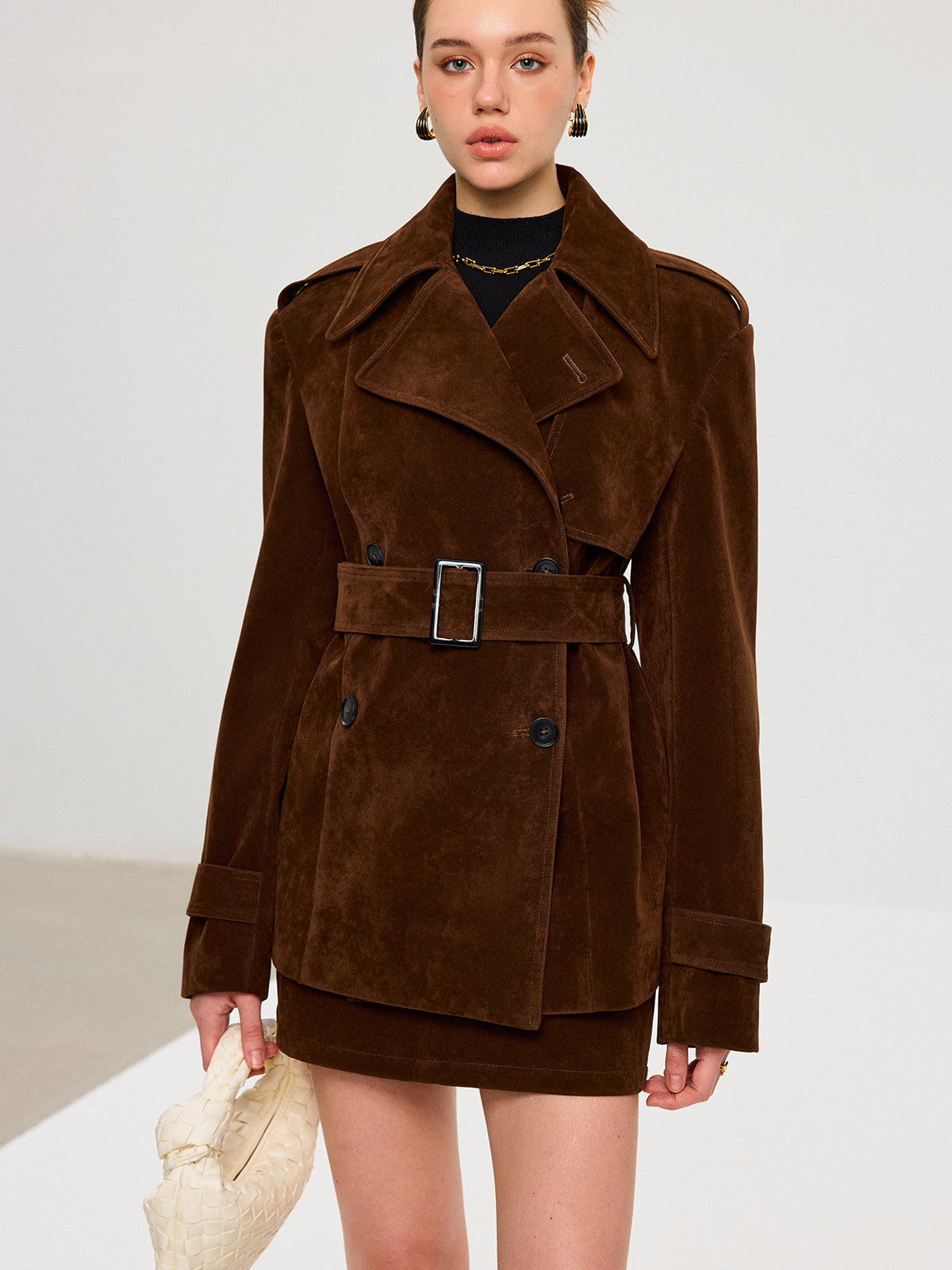 Trench-coat effet suédine ceinturé