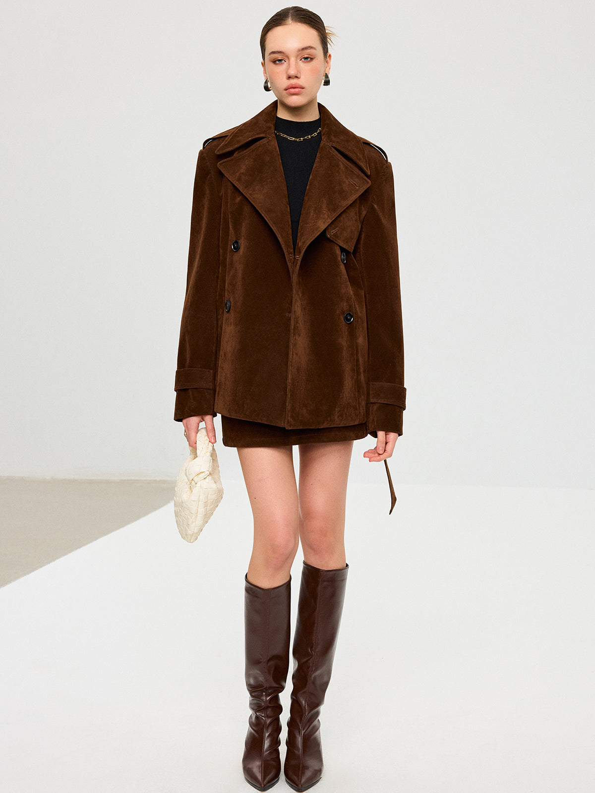 Belted Suede Effect Trench Coat