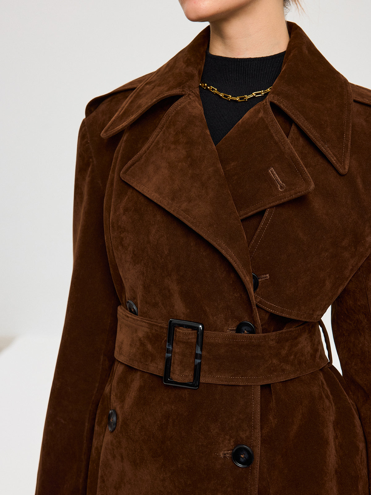 Trench-coat effet suédine ceinturé