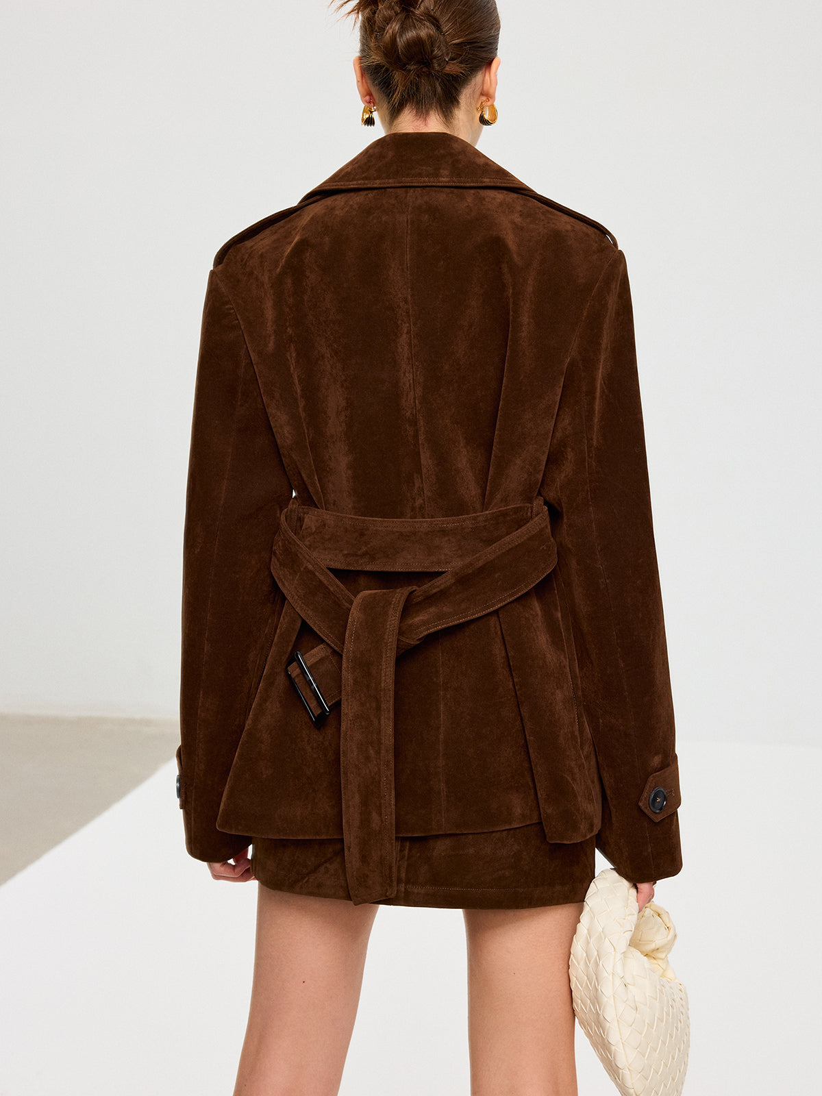Trench-coat effet suédine ceinturé