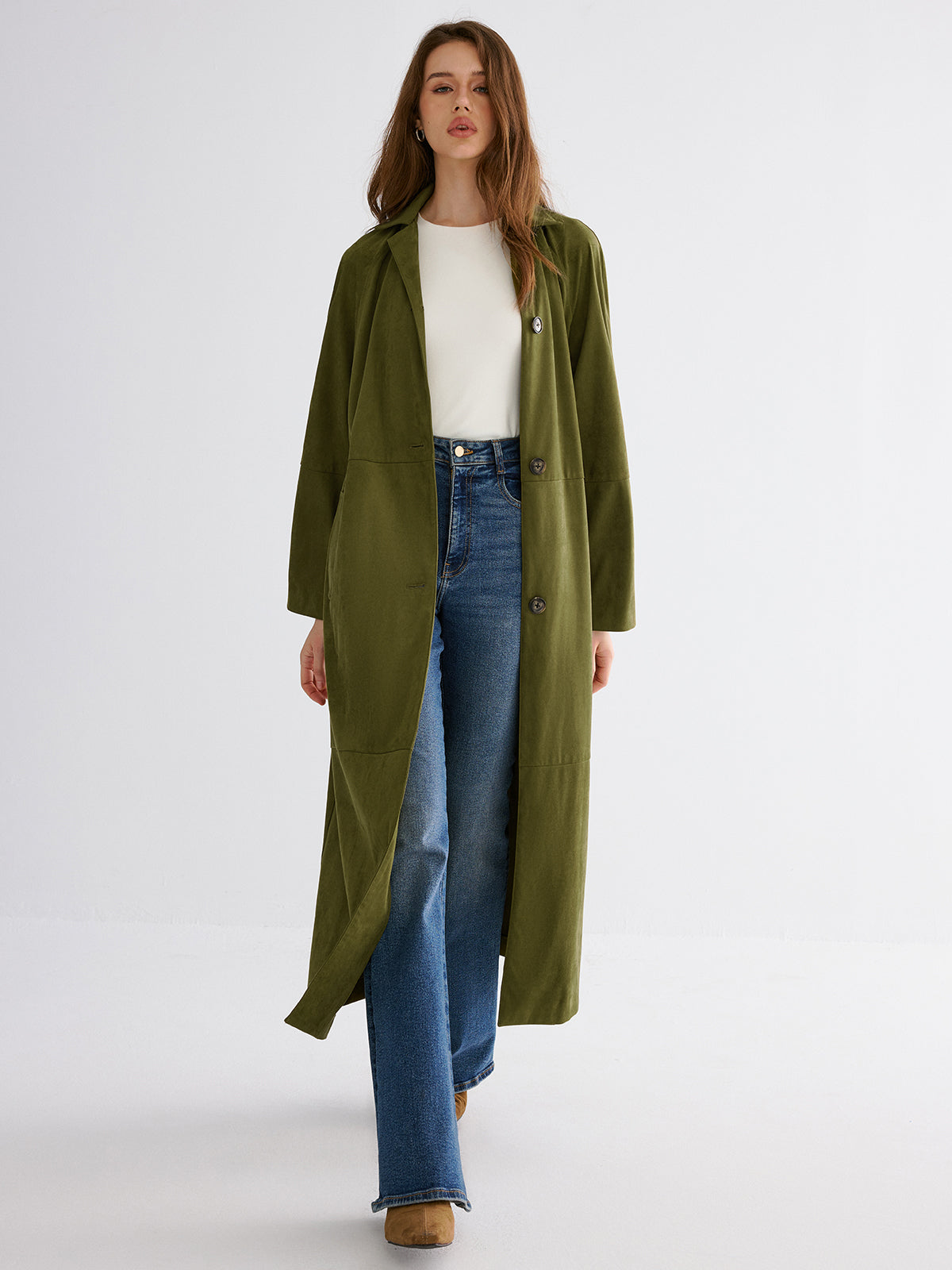 Trench-coat évasé en coton boutonné