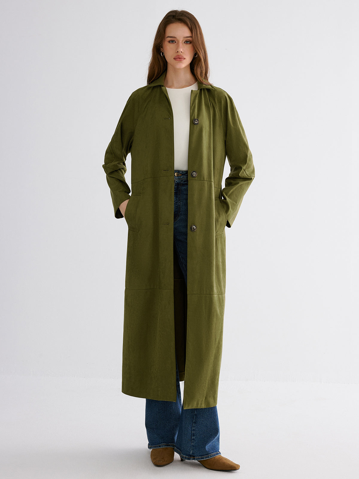 Trench-coat évasé en coton boutonné