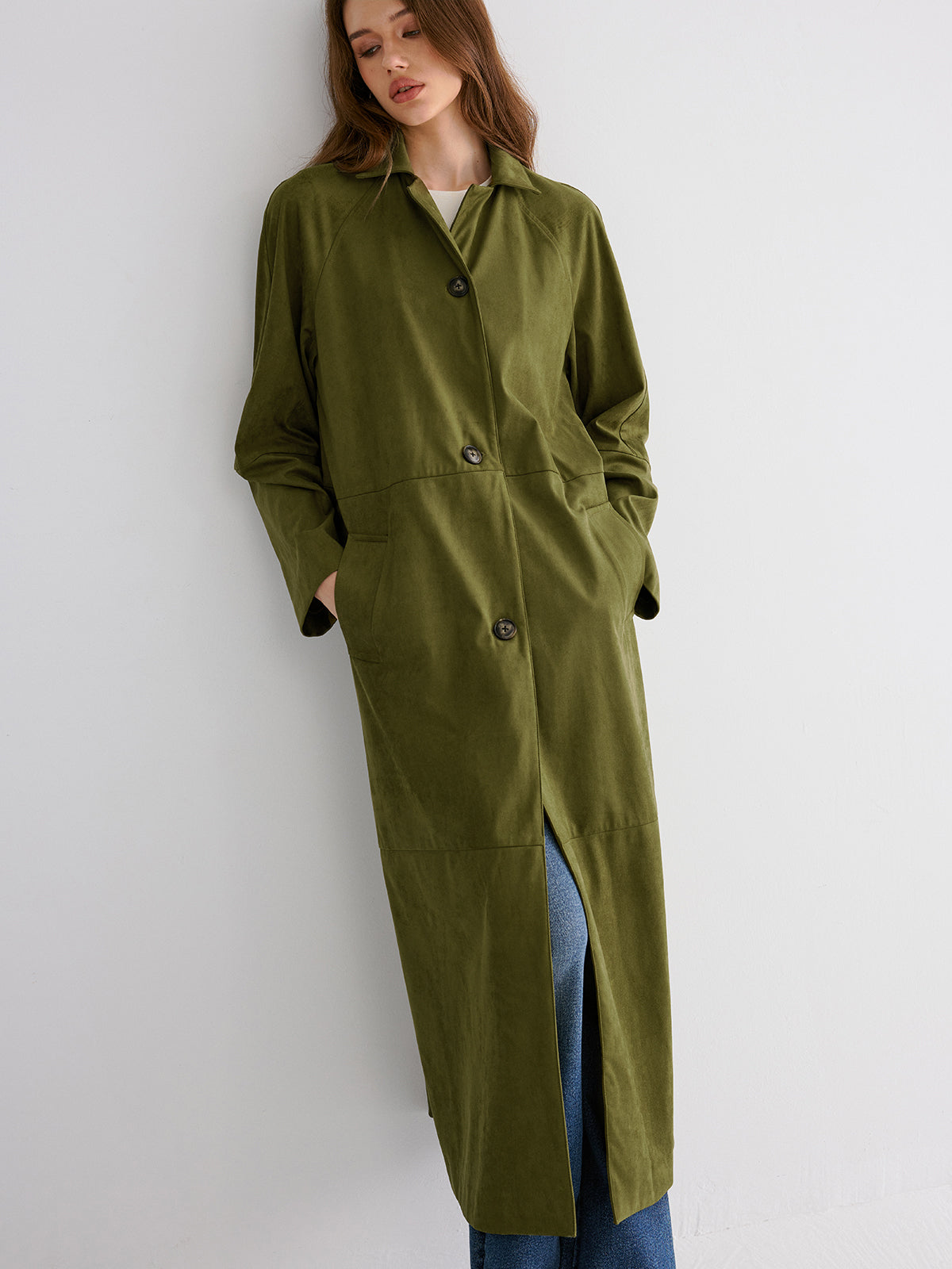 Trench-coat évasé en coton boutonné