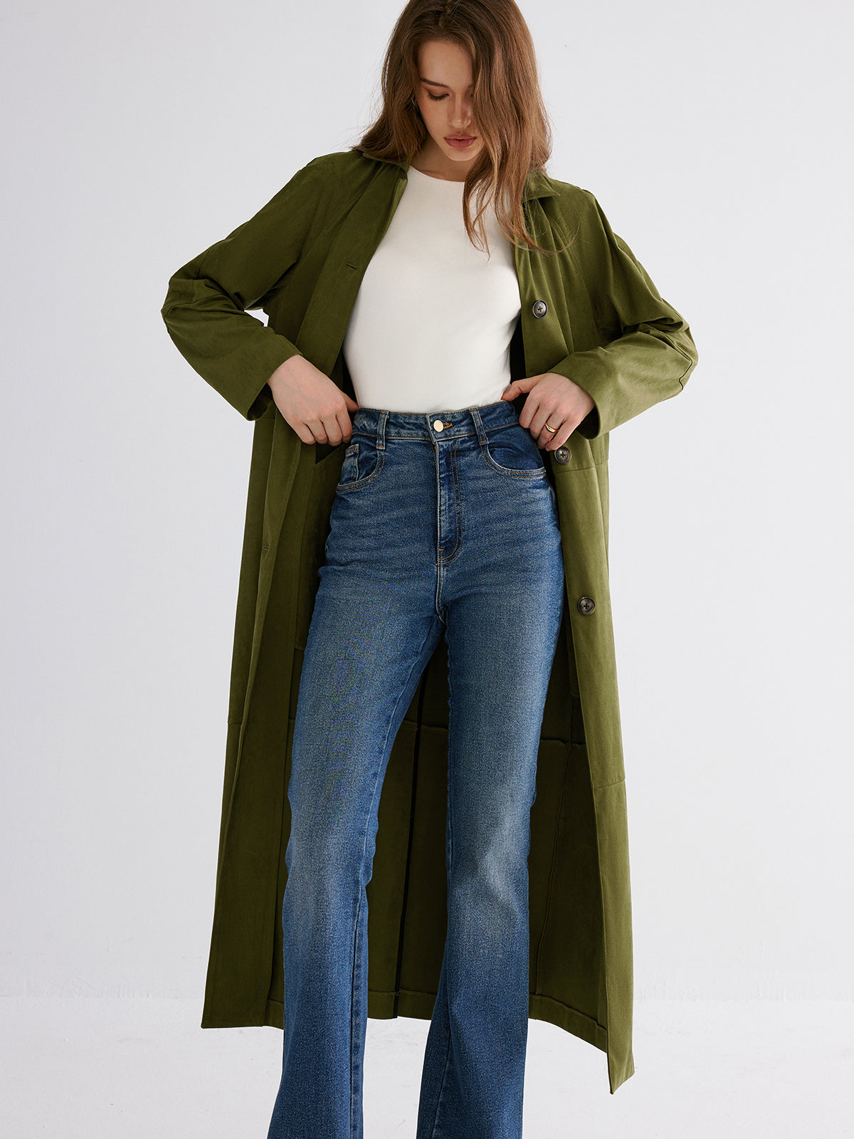 Trench-coat évasé en coton boutonné
