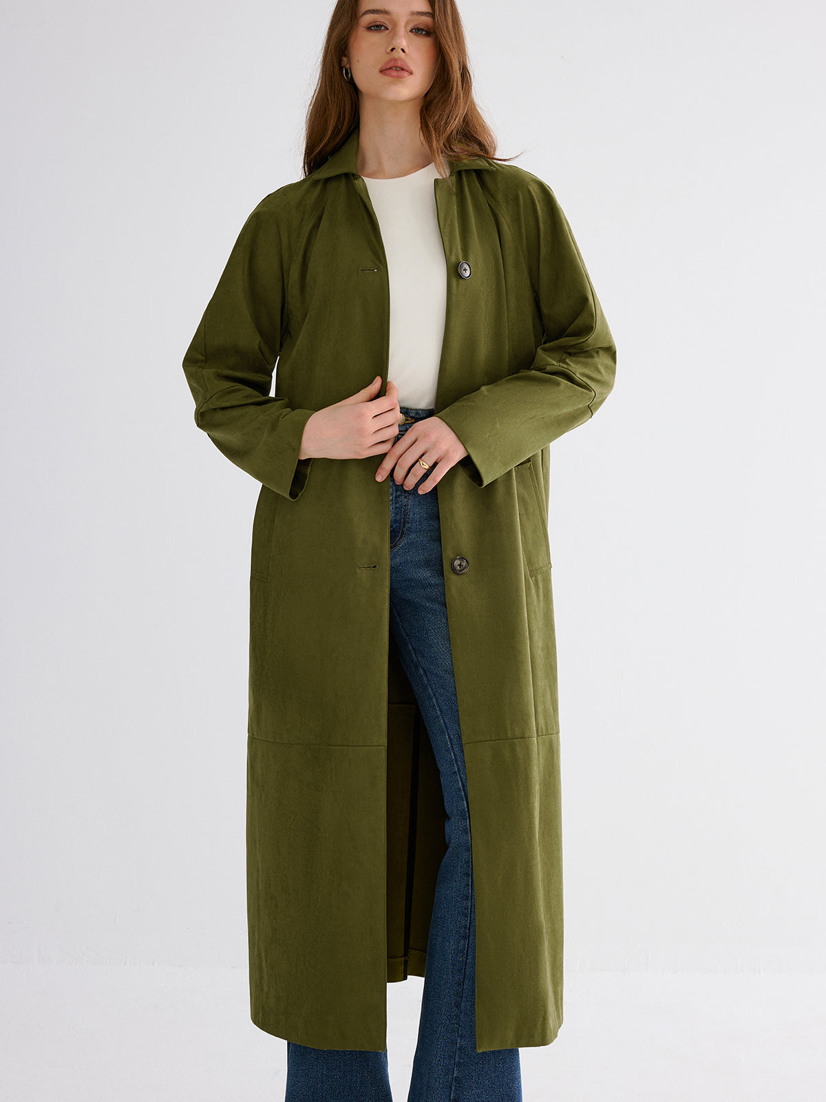 Trench-coat évasé en coton boutonné