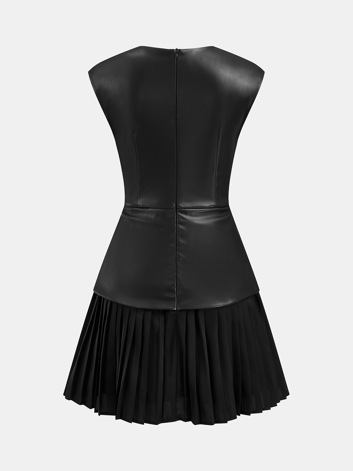 Ärmelloses Kleid aus PU-Leder mit Faltenrock