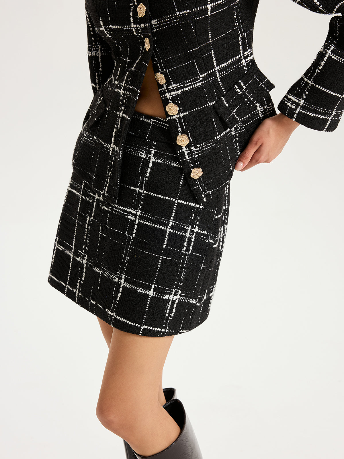 Tweed Plaid A-Line Mini Skirt