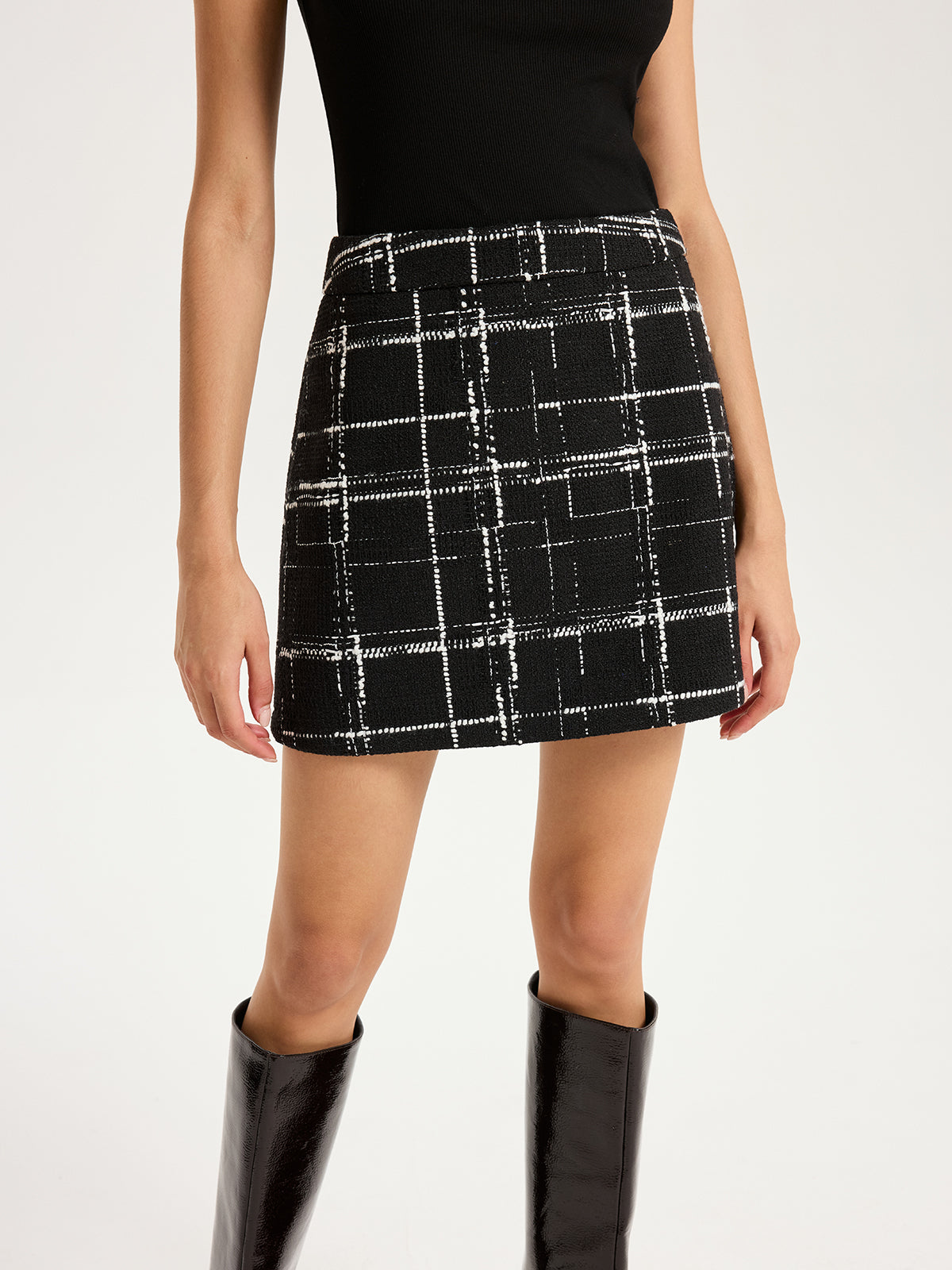 Mini-jupe trapèze en tweed écossais