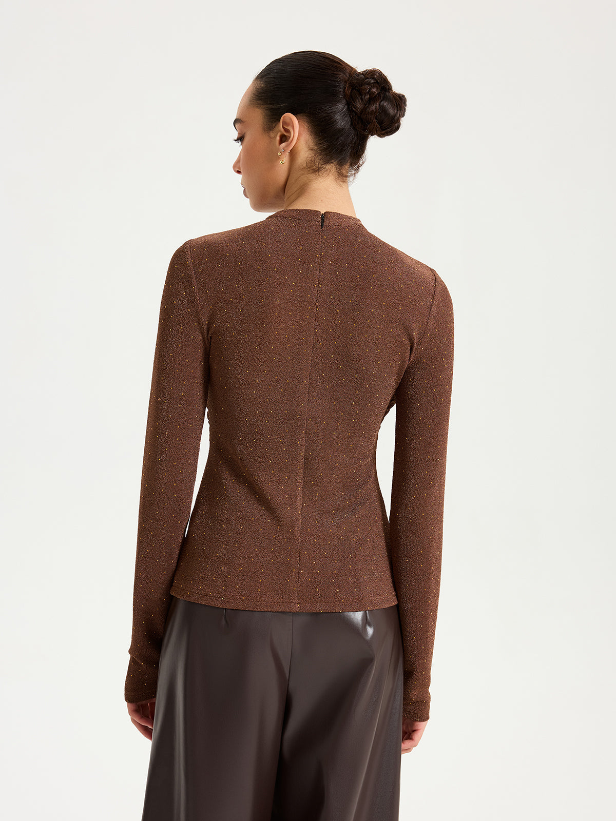 Draped Cross-Front Glitter Knit Top