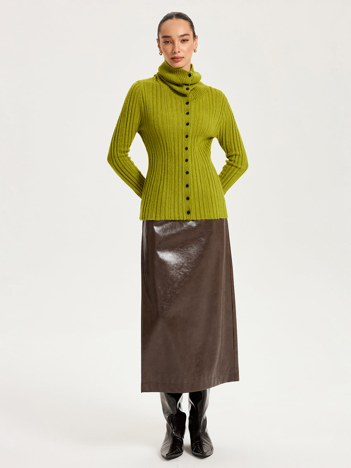 Shawl Collar Wool-Blend Ribbed Cardigan