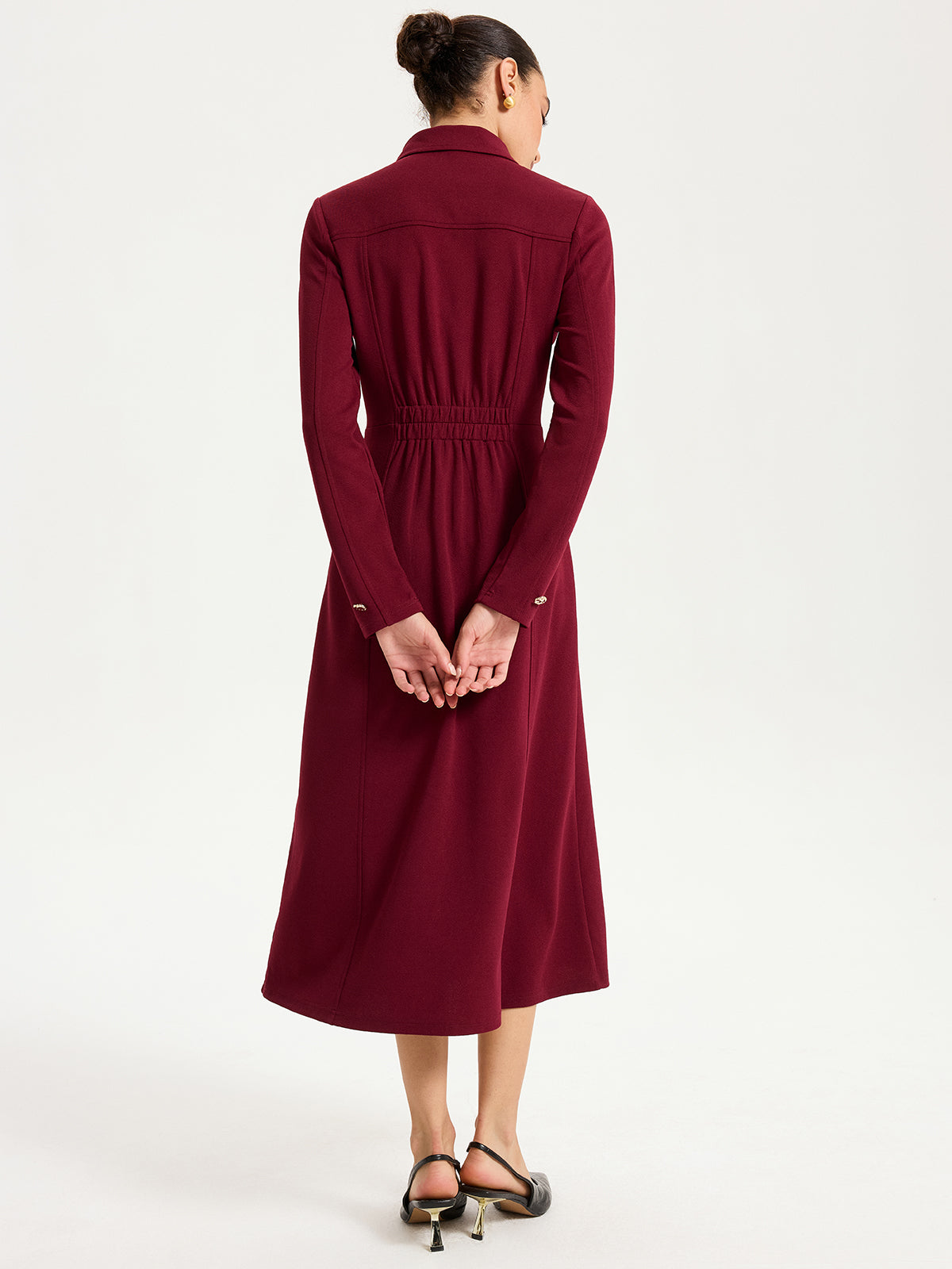 Collared Zipper Slit Midi Dress