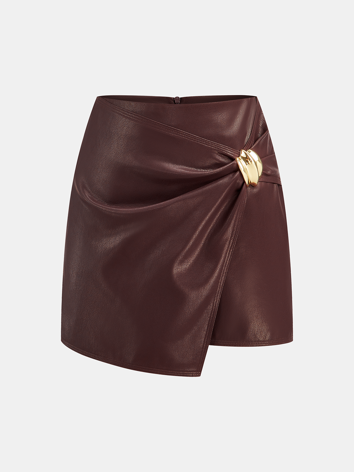 Mini-jupe asymétrique en similicuir avec boucle en métal