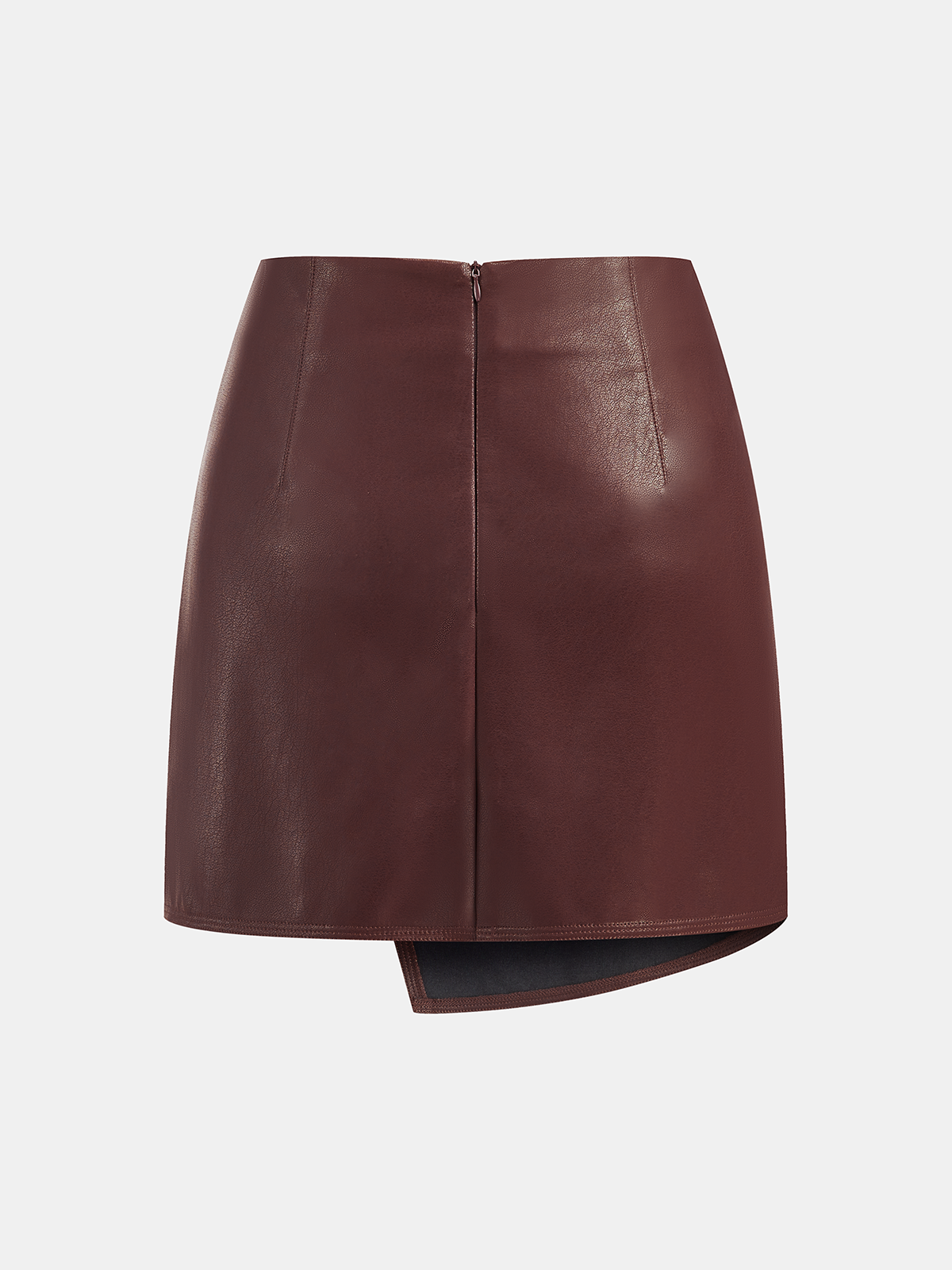 Metal Buckle Asymmetric Faux Leather Mini Skirt