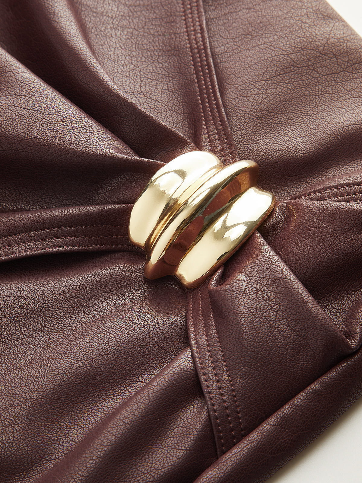 Metal Buckle Asymmetric Faux Leather Mini Skirt