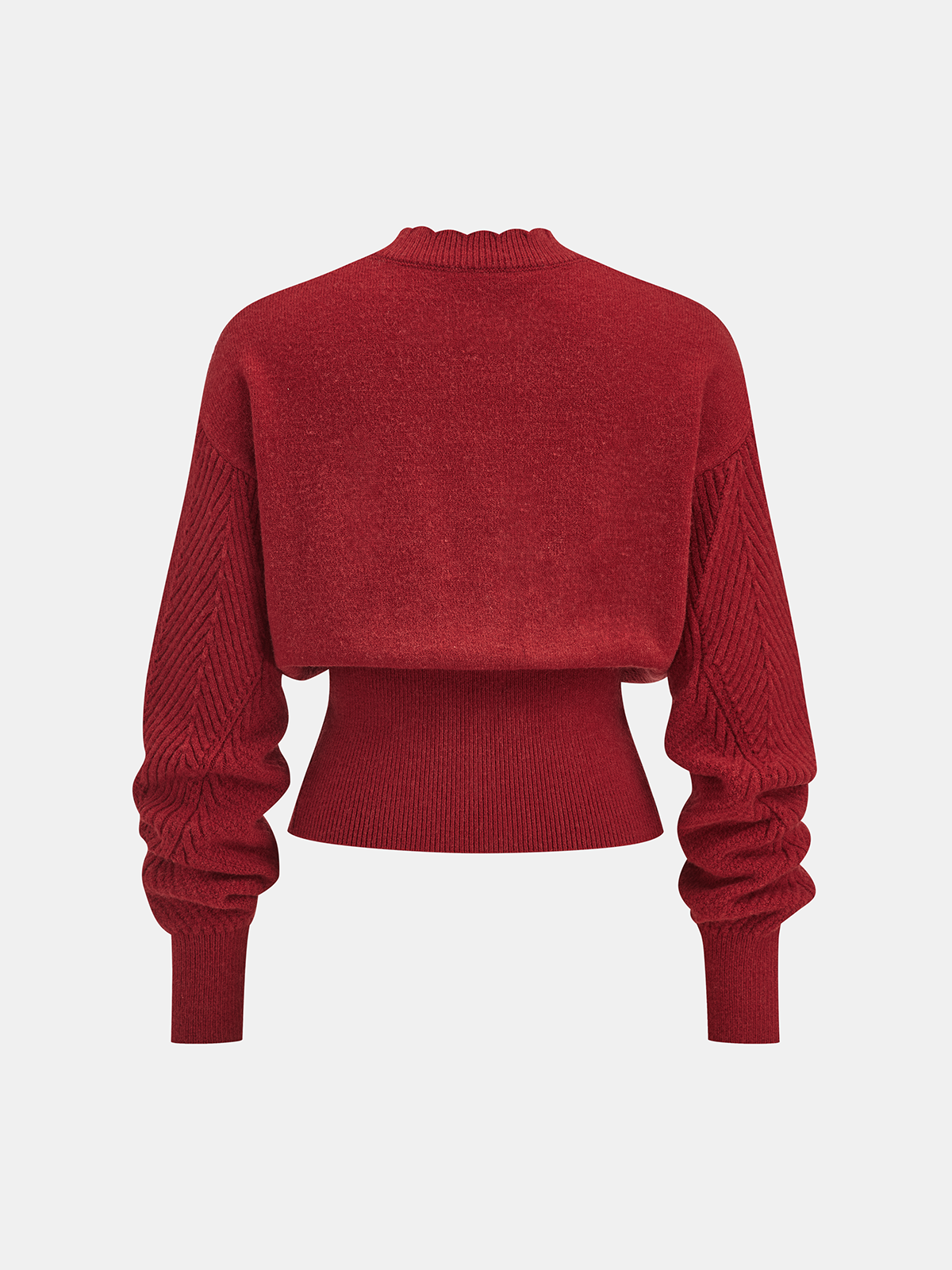 Scalloped Edge Ribbed V-Neck Buttoned Cardigan