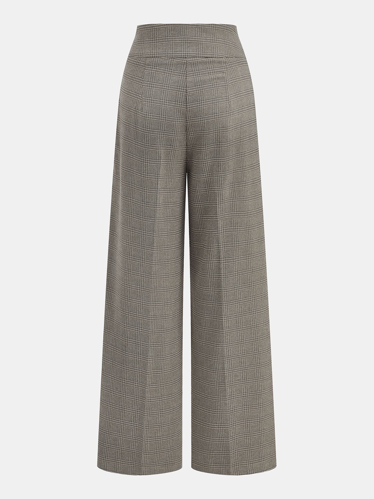High-Waist Button Detail Plaid Wide-Leg Pants