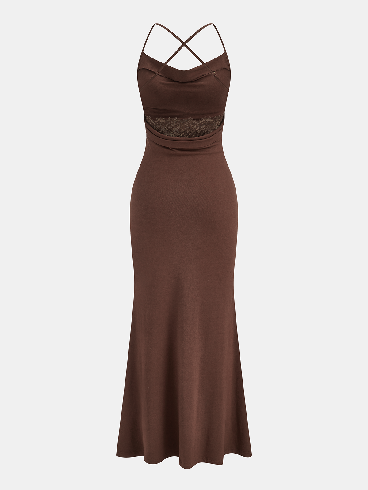 Crisscross Strap Lace-Back Mermaid Maxi Dress