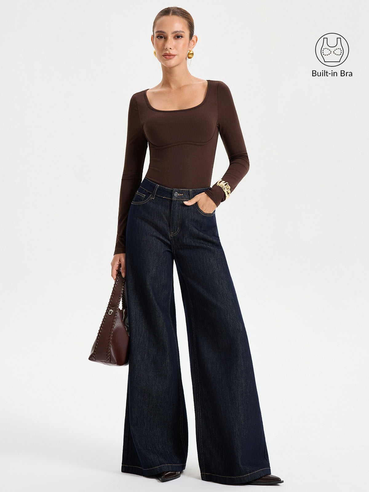 Bodysuit à col carré, sans soutien-gorge intégré