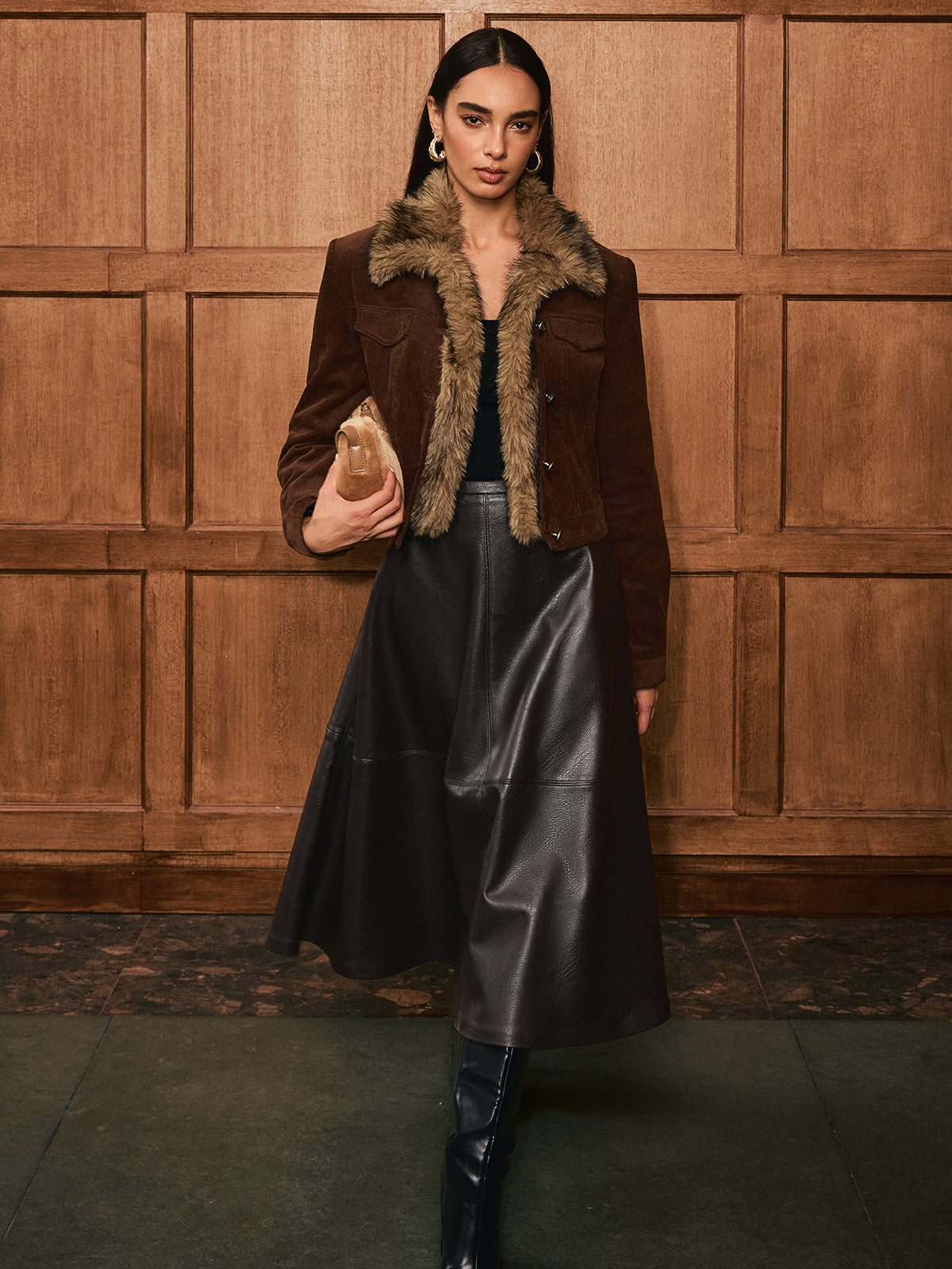 Faux Fur Collar Corduroy Jacket