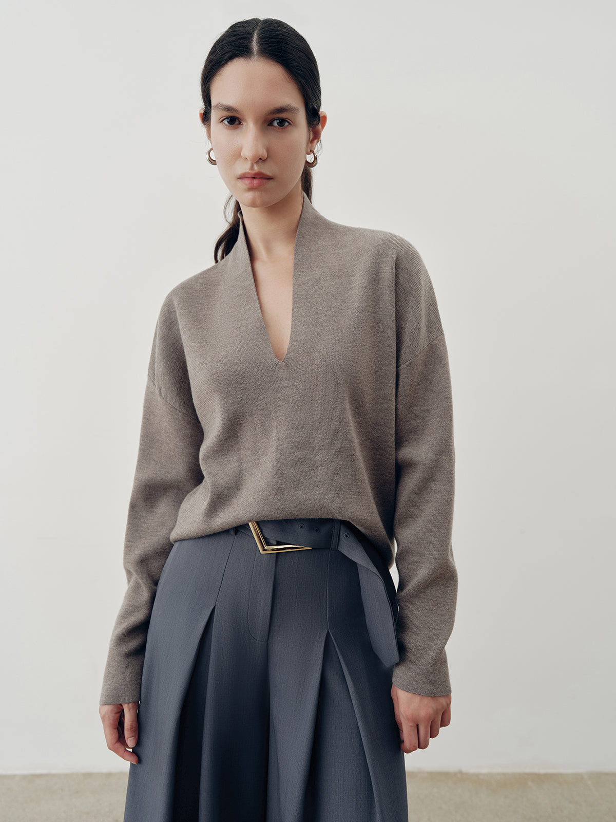 Pantalon décontracté taille haute à jambes larges avec ceinture