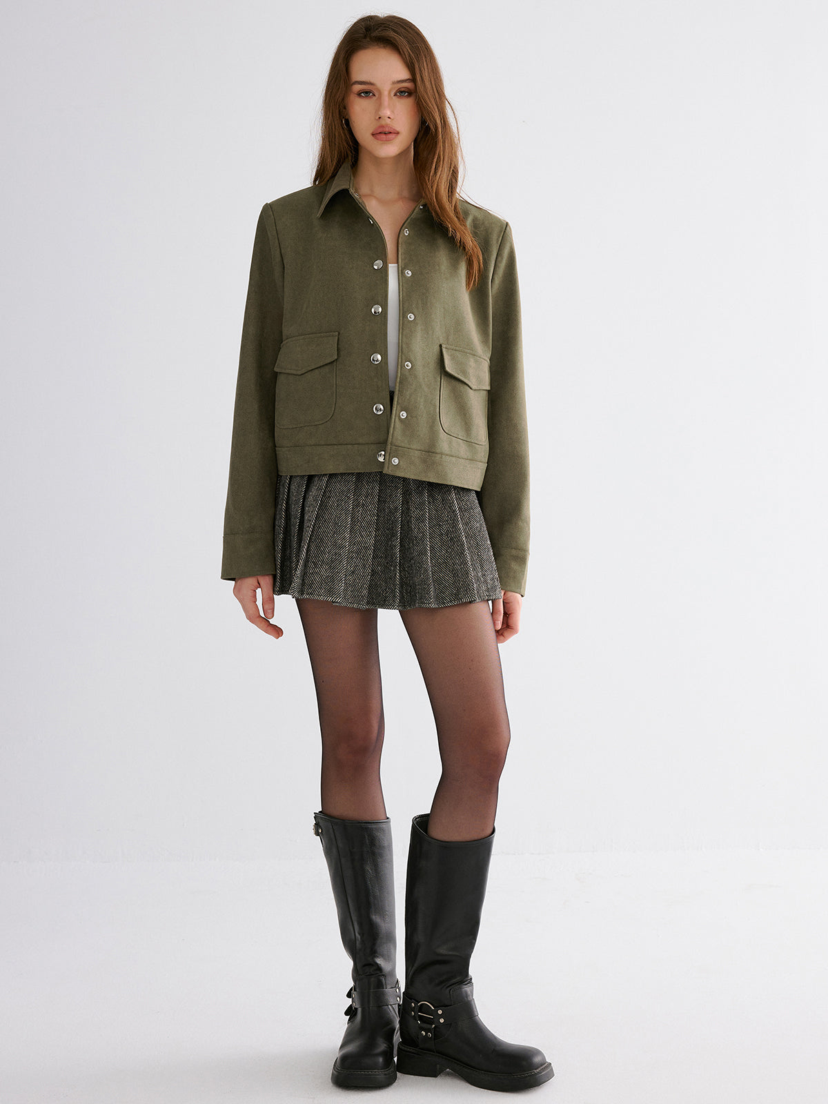 Wildlederimitat-Jacke mit Revers und Knöpfen