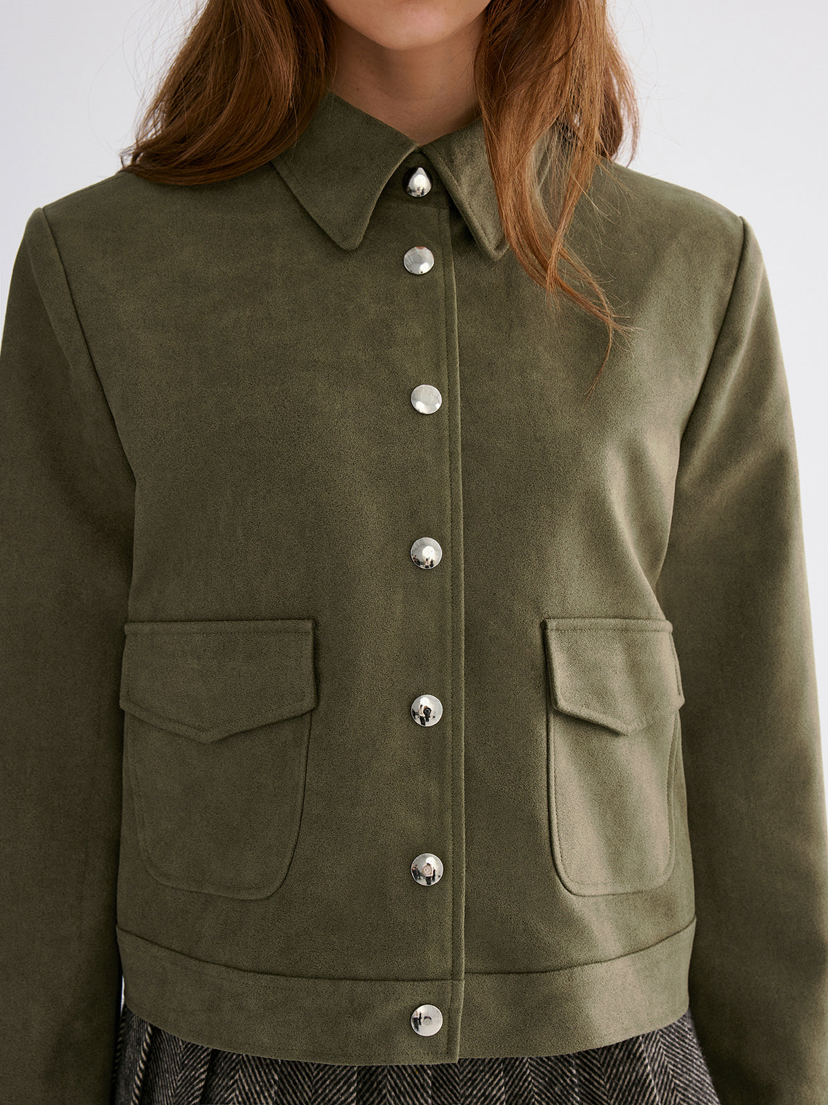 Wildlederimitat-Jacke mit Revers und Knöpfen
