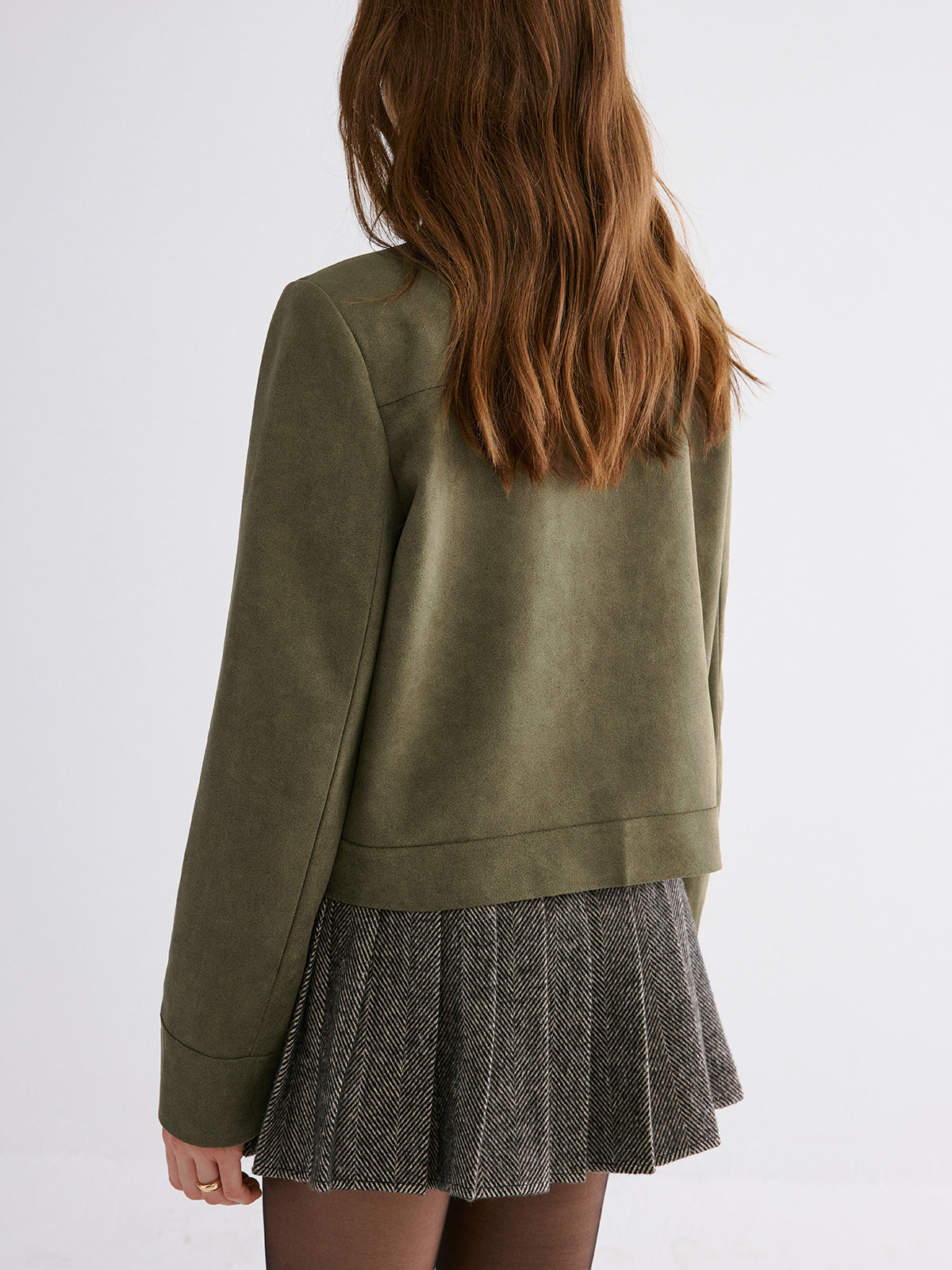 Wildlederimitat-Jacke mit Revers und Knöpfen