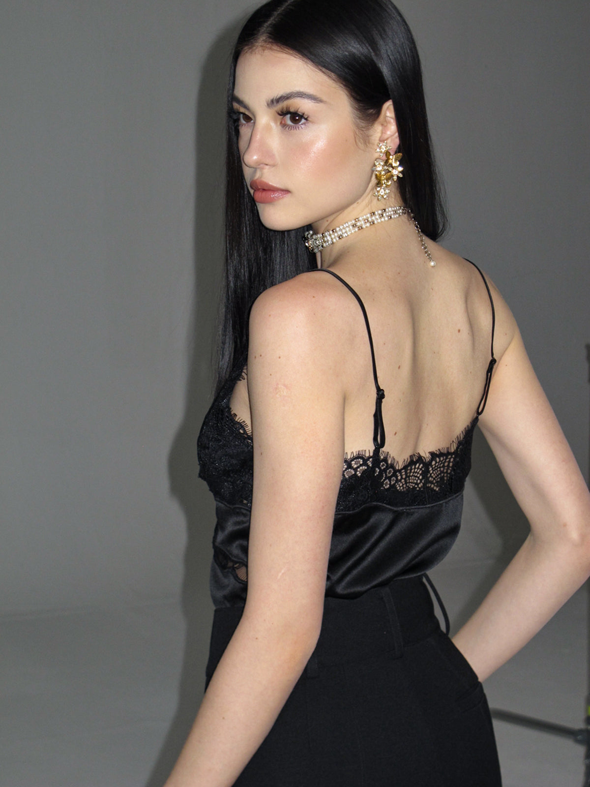 Satin-Cami-Top mit Spitze