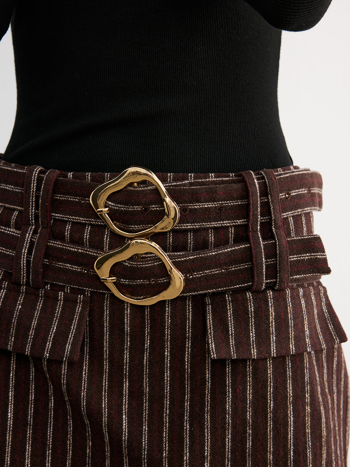 Double Belt Striped Mini Skirt