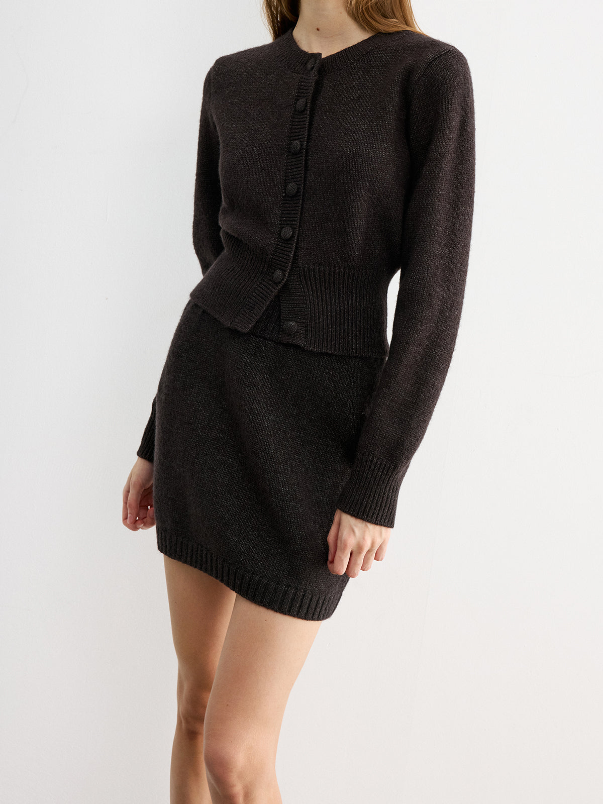 Slim-Fit Knit Cardigan and Mini Skirt Set