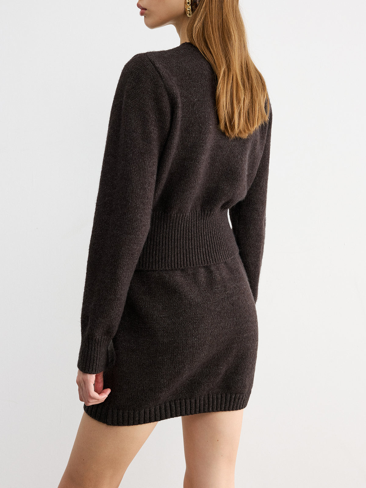 Slim-Fit Knit Cardigan and Mini Skirt Set
