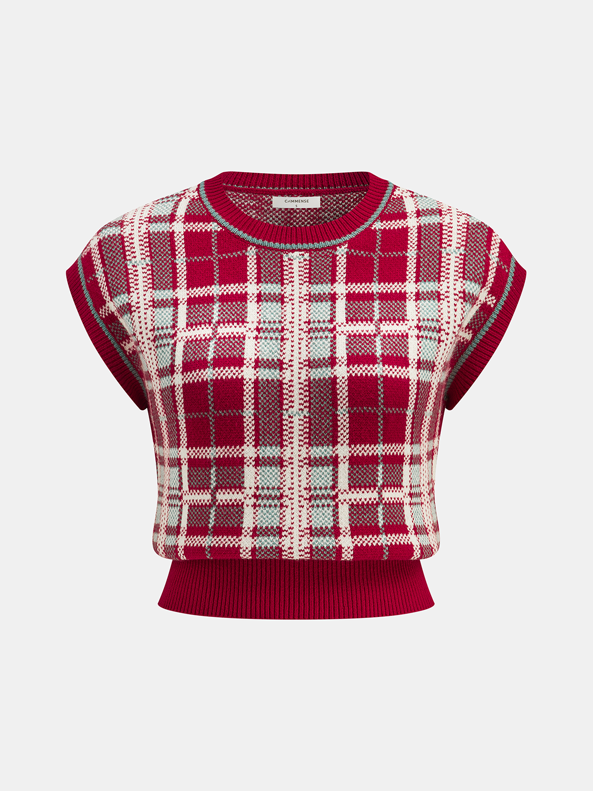 Cap Sleeve Plaid Knit Vest