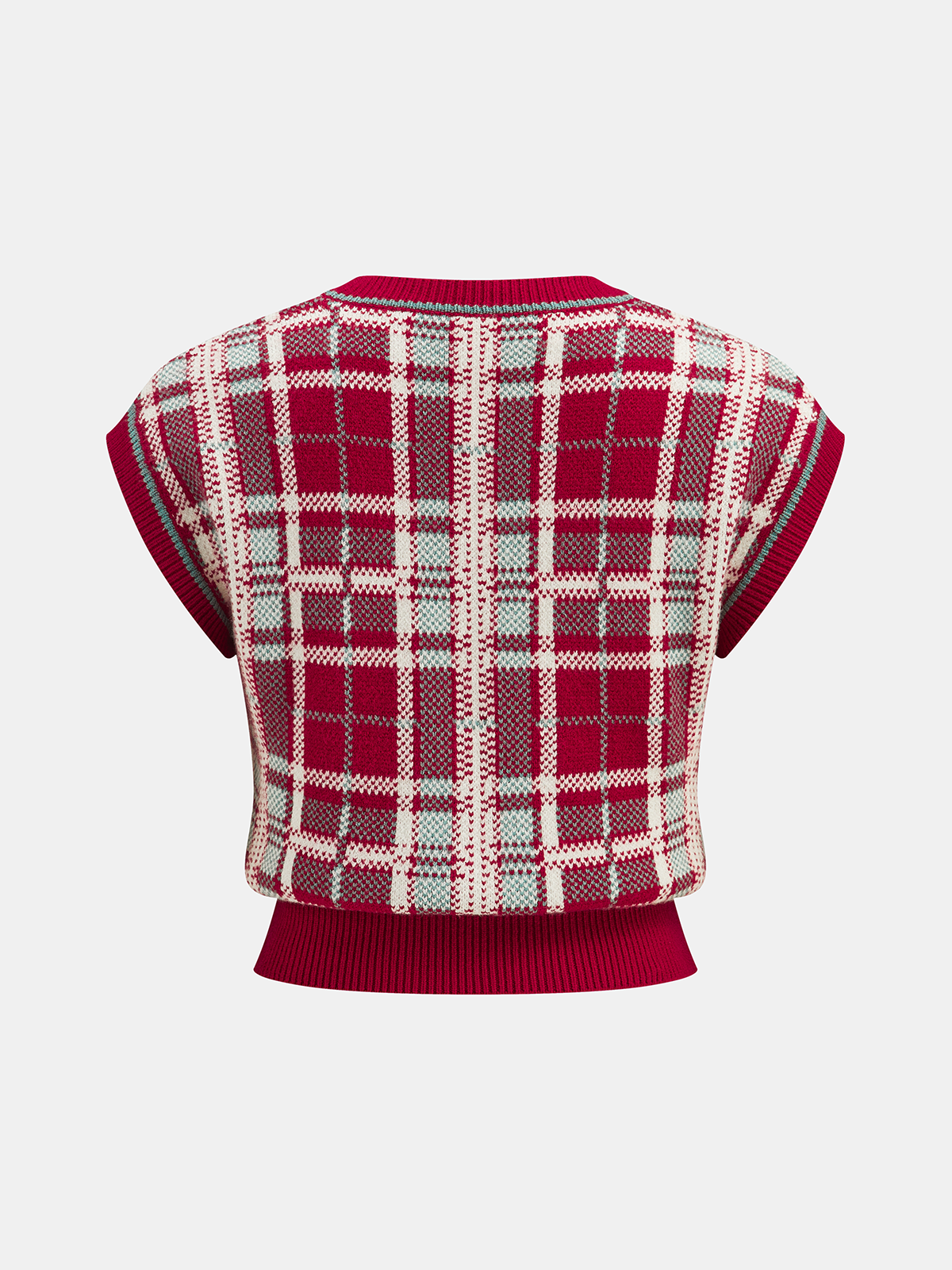 Cap Sleeve Plaid Knit Vest