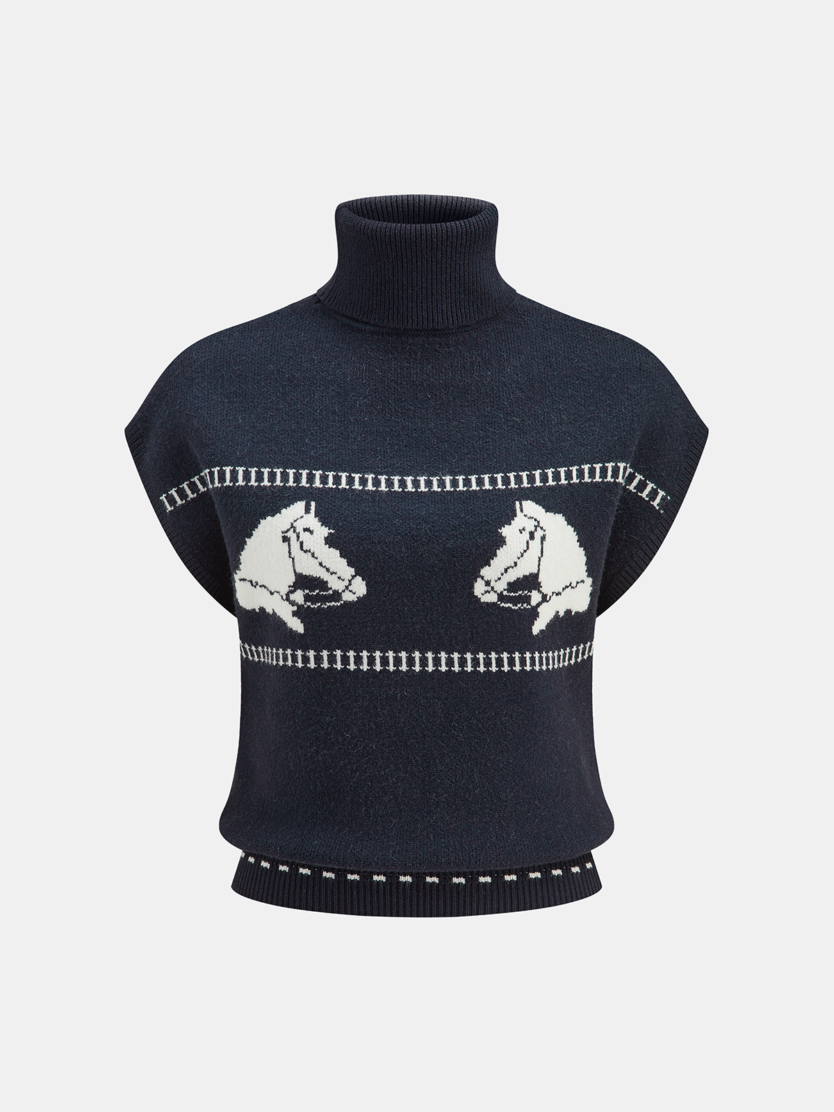 Gilet-chandail à col roulé et manches courtes à motif de chevaux