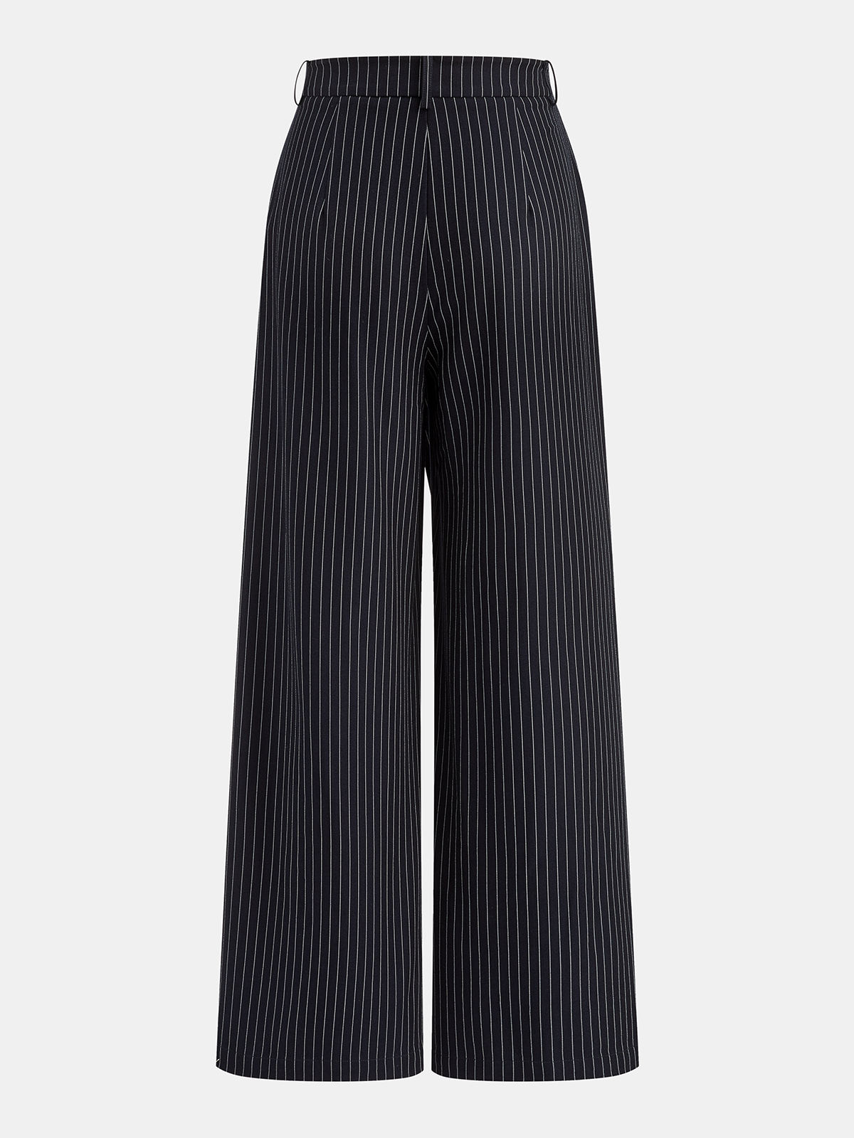 Wide-Leg Pinstriped Asymmetric Placket Pants