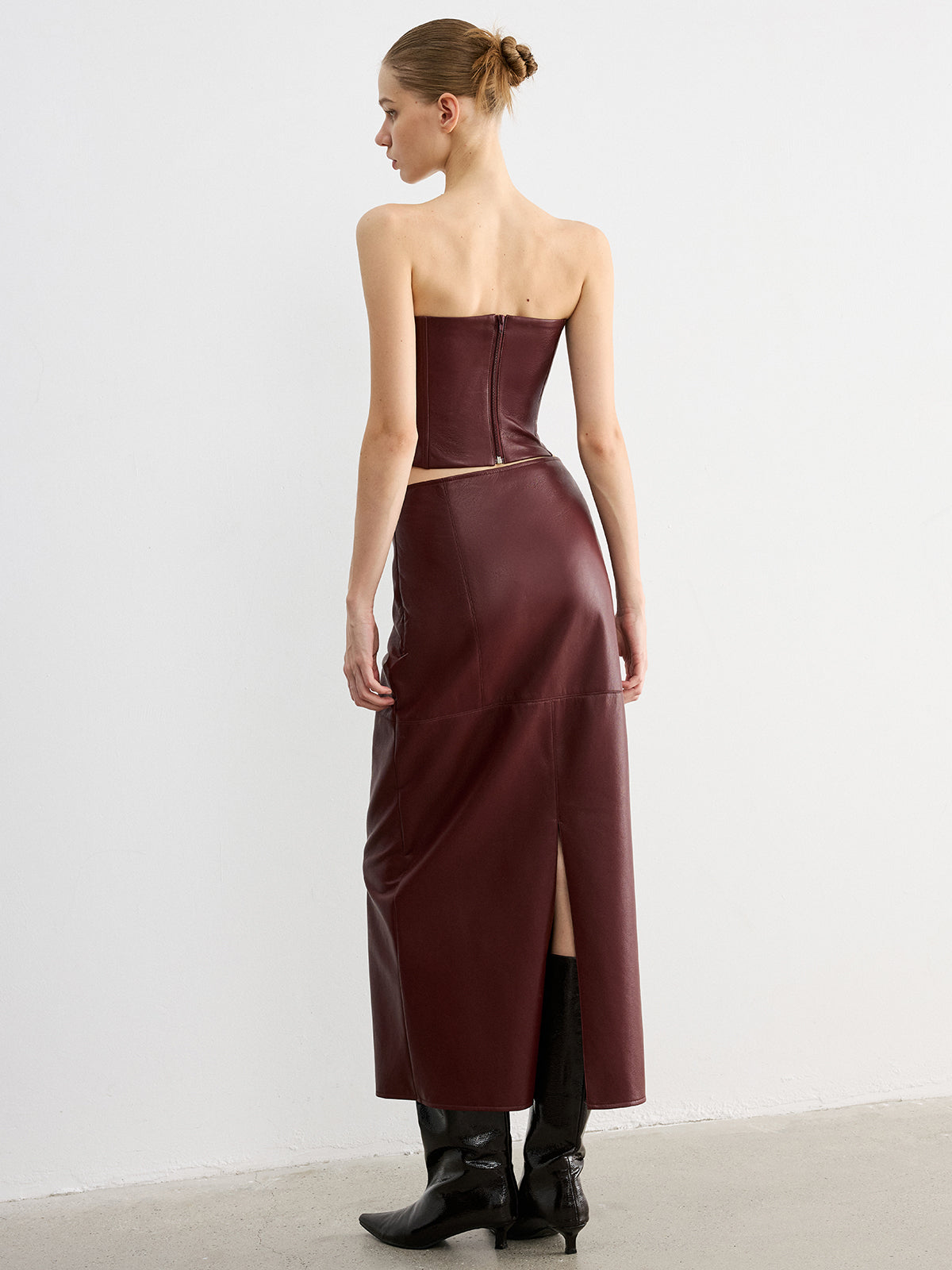 Lace Trim Faux Leather Skirt Set with Removable Straps