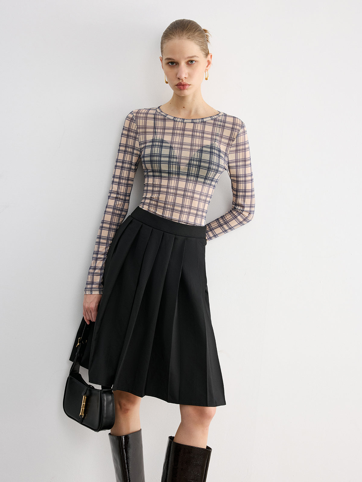 Plaid Sheer Long Sleeve Top