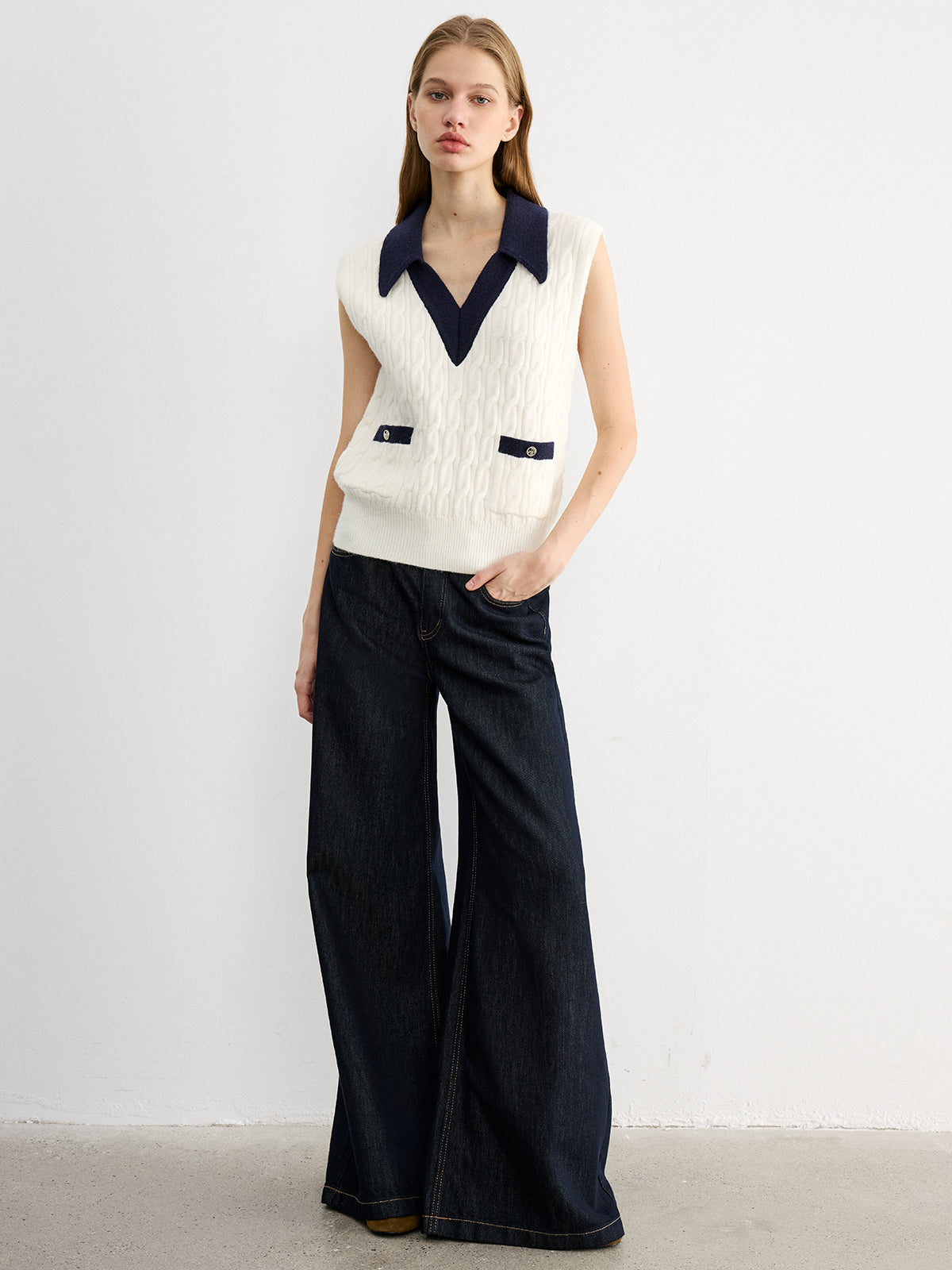 Collared Colorblock Knit Tank Top