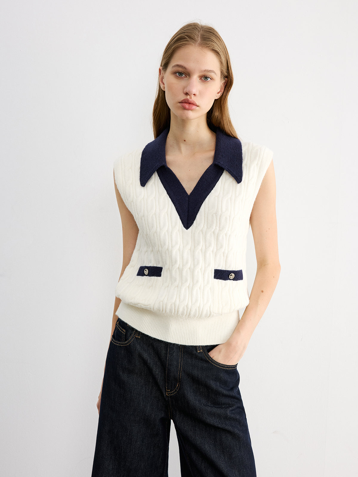 Débardeur en maille colorblock à col