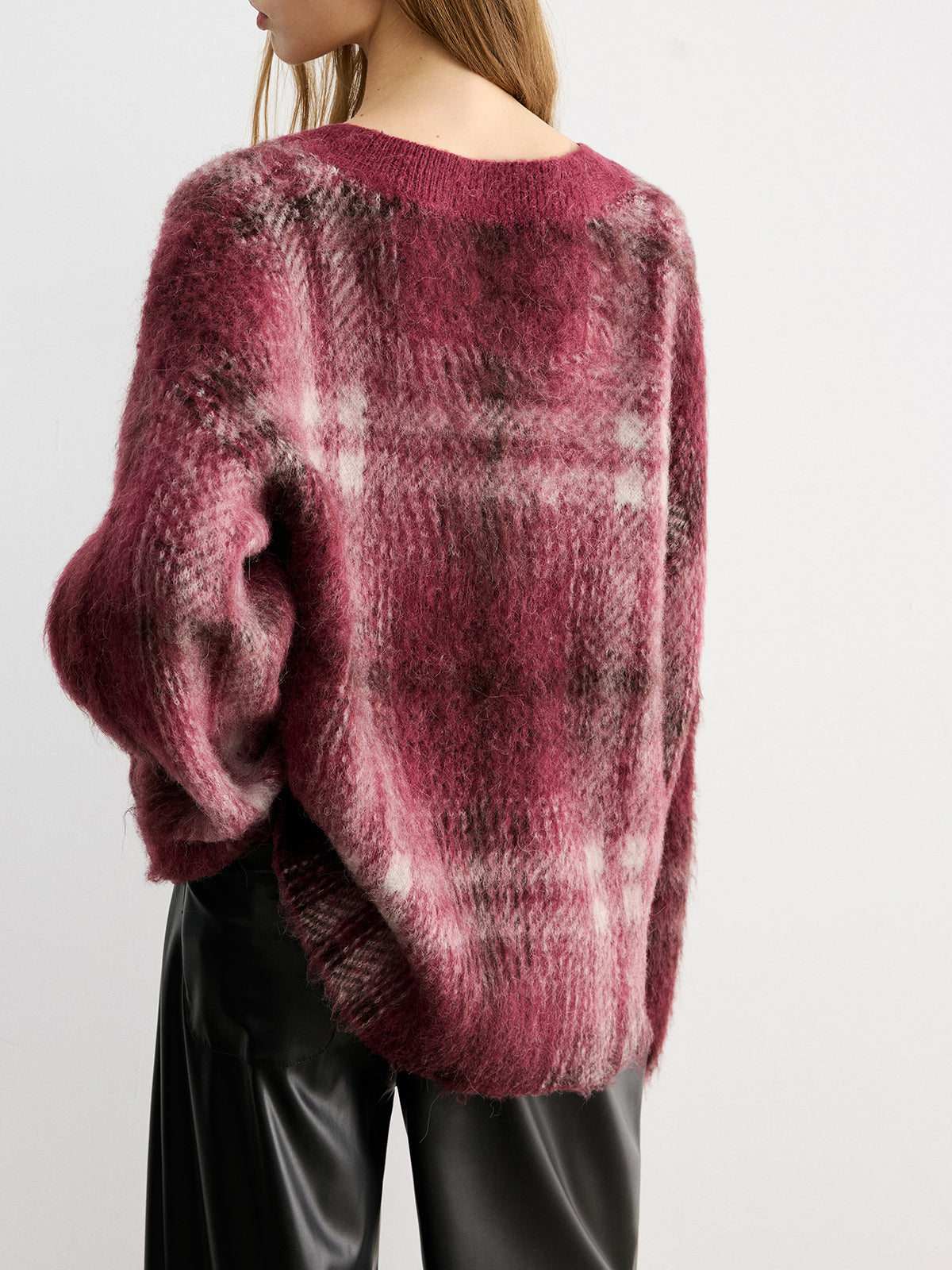 Plaid V-Neck Wool-Blend Sweater