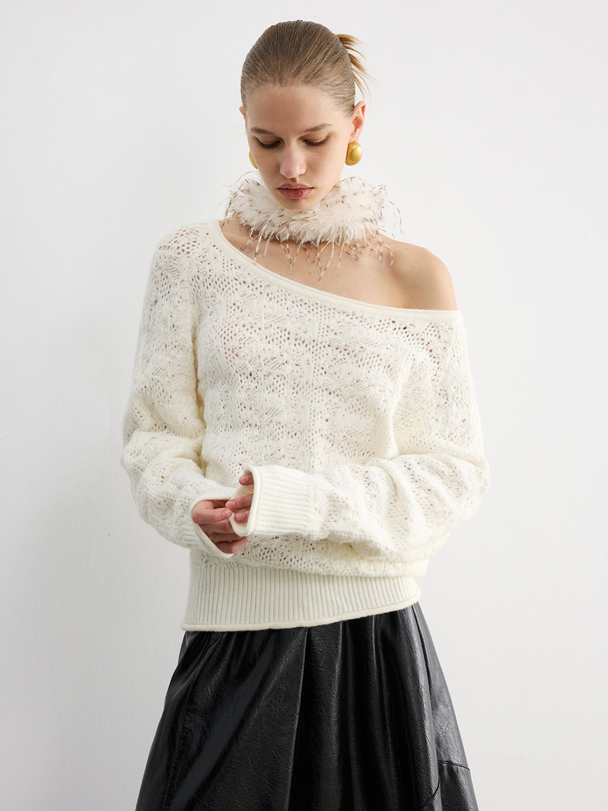 Off-Shoulder Open-Knit Sweater