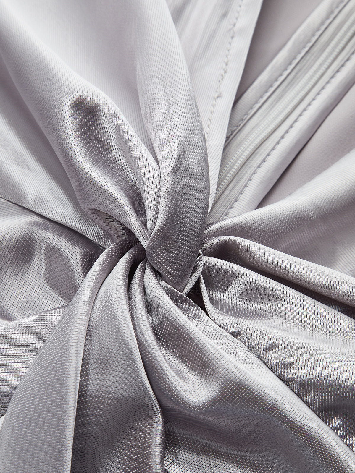 Long Sleeve V-Neck Knot Front Satin Blouse