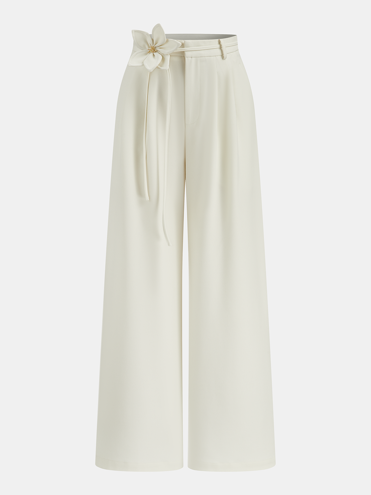 Pantalon ample à fleurs 3D et taille nouée