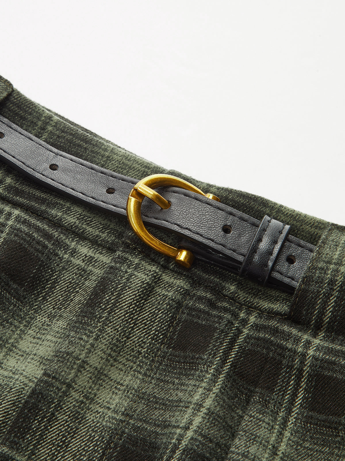Pantalon droit à carreaux avec ceinture