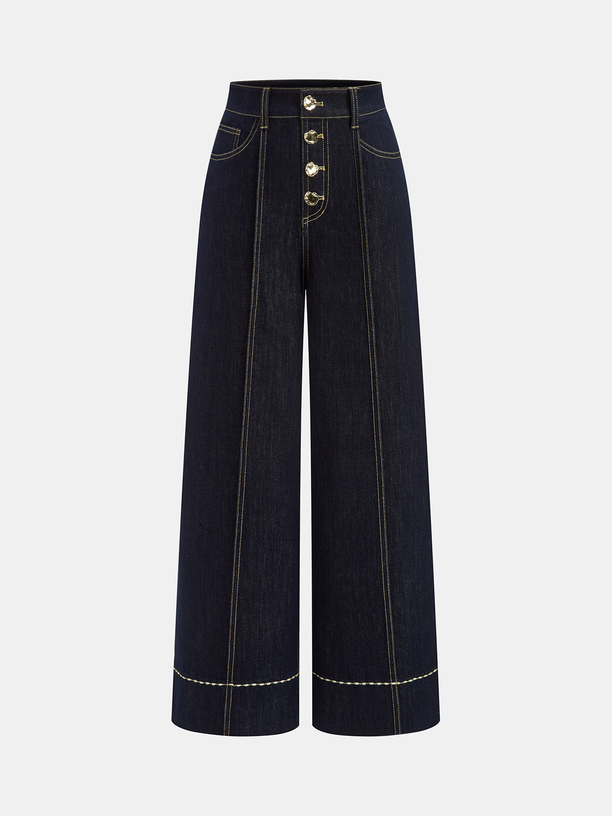 Pantalon en jean taille haute boutonné à jambes larges